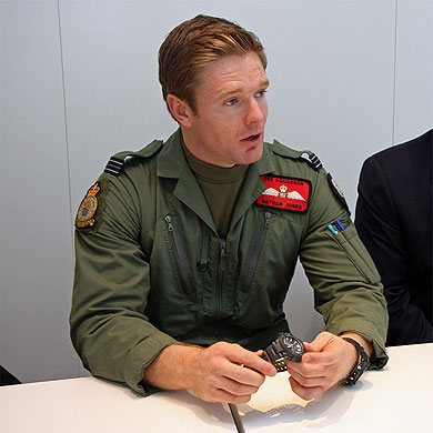 Royal Air Force pilot Nathan Jones and the G-Shock GW-A1000RAF-1AJR at Baselworld 2012
